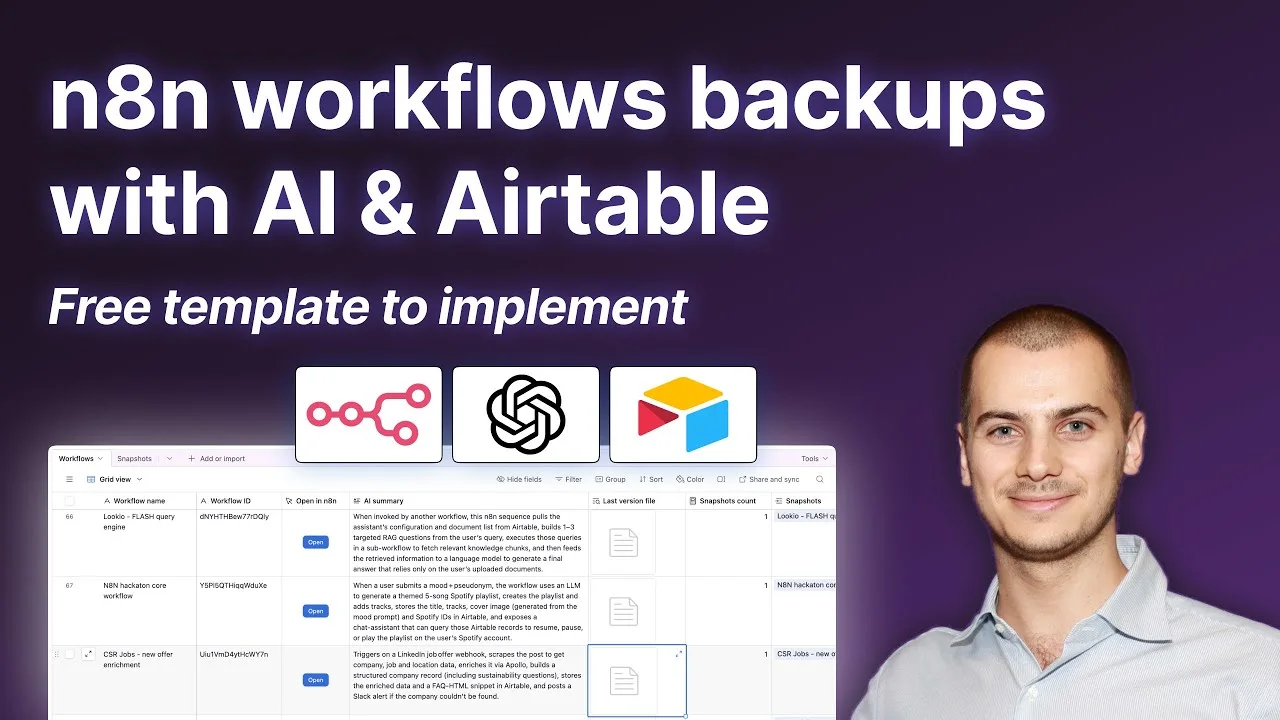 Video: n8n Smart Workflows Backup in Airtable: Automate Snapshots and AI Documentation (free template)